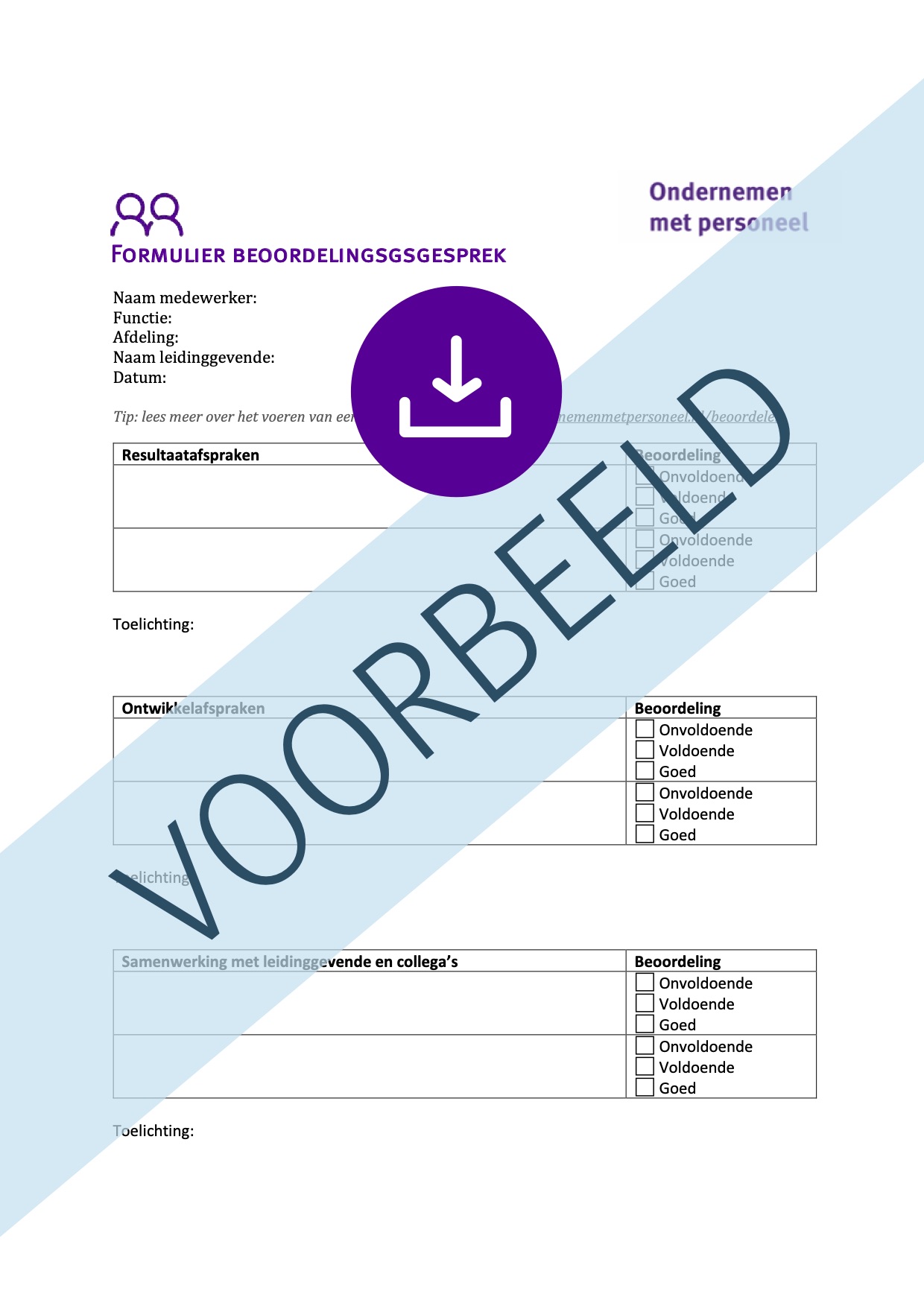 Beoordelingsformulier voorbeeld