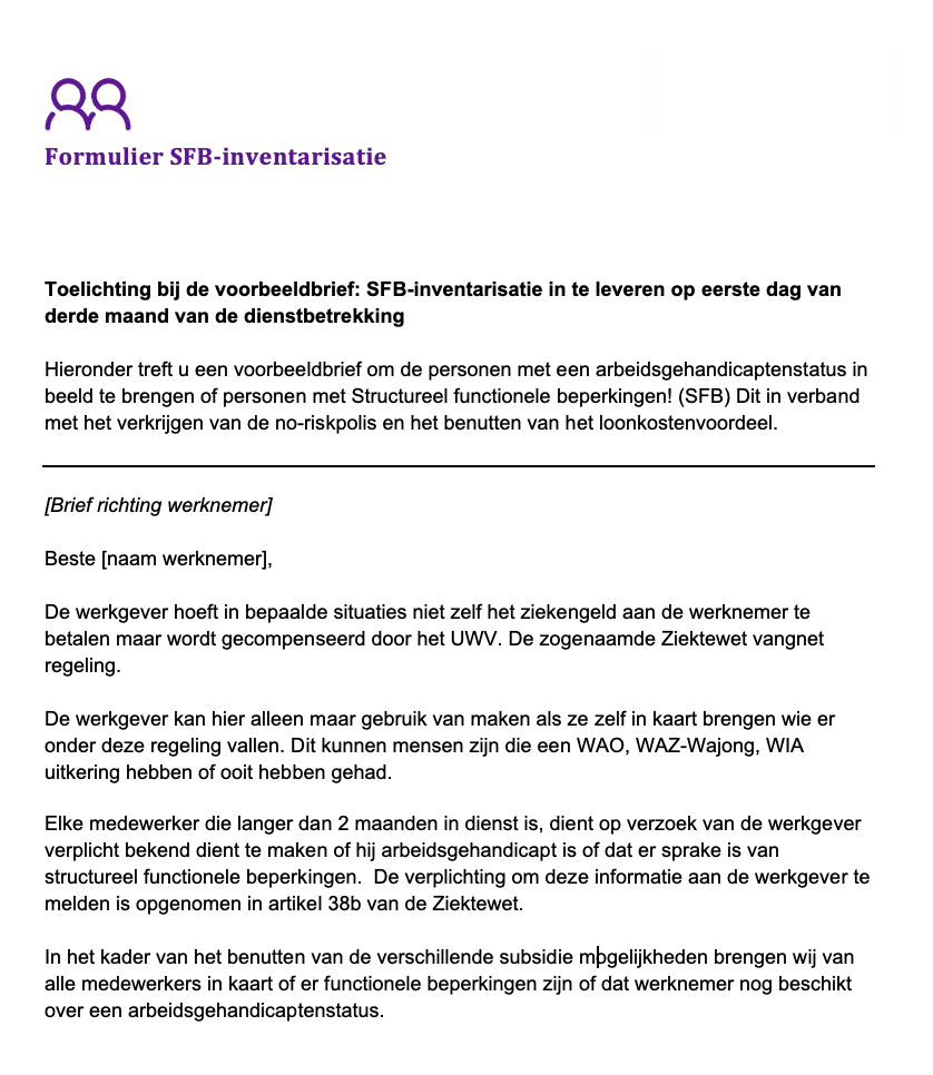 voorbeeldbrief sfb formulier 2024