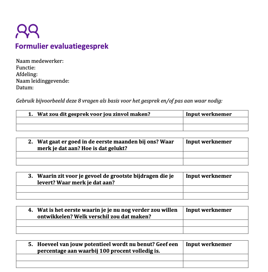 Formulier evaluatiegesprek voorbeeld